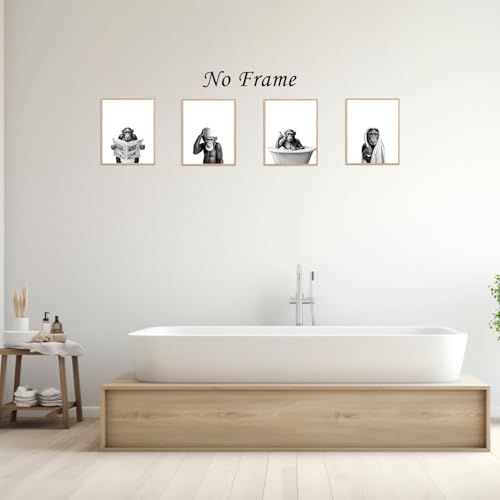Image of Boat Wades Funny Gorilla Bathroom Wall Art Prints Set of 4, Animal Bathroom Decor, Humorous Gorilla Animal Posters Pictures Wall Decor for Bath Room Washroom Restroom Toilet, 8x10 Unframed
