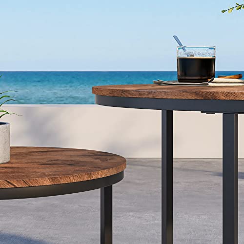 Bofeng Round Nesting Coffee Tables, Set Of 2 End Tables For Living Room/Balcony, Stacking Industrial Side Tables, Wood Look Accent Furniture With Sturdy Metal Frame,Easy Assembly(Rustic Brown) #TOP3