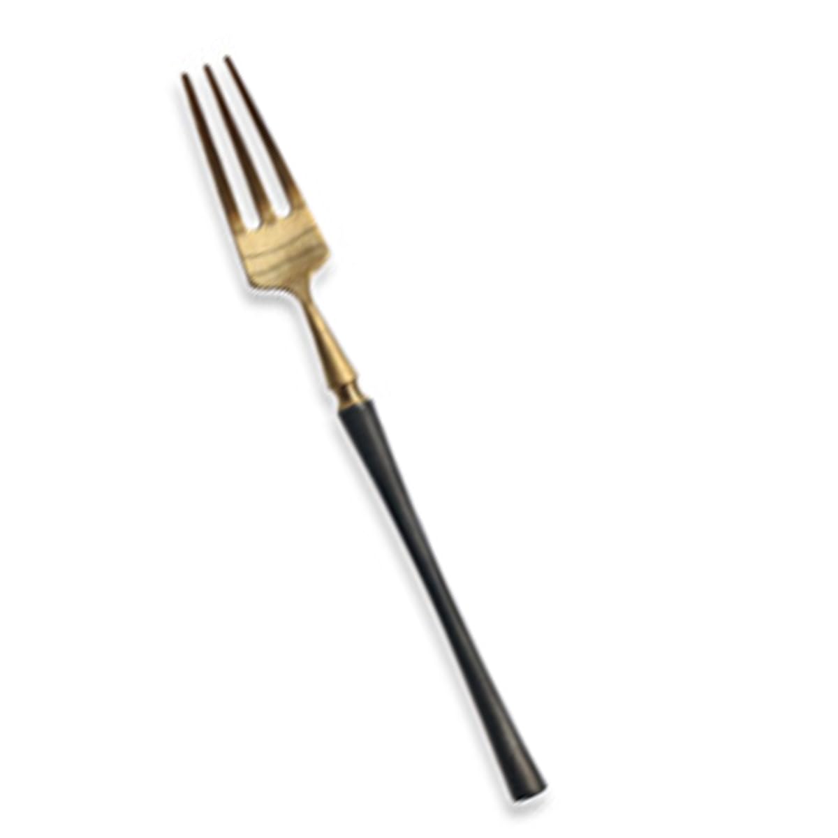 BRIIEC Black Handle Gold 18/10 Stainles Steel Cake Forks Set 3 Tines Fruit Salad Fork, Slim Cutlery for Kitchen Hotel Restaurant Wedding Party, Matte Finish, Dishwasher Safe, Pack of 4