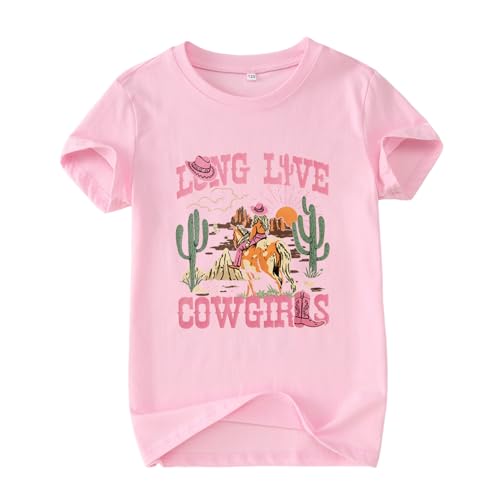 Ritatte Toddler Western Cowgirl Shirt Kids Let's Go Girls T-Shirt Long Live Cowgirls Rodeo Graphic Short Sleeve Tees Top 2-9Y(Pink-Long Live cowgirls2,7-8T(140))
