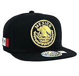 Mexican Hat Mexico Eagle Federal Logo Embroidery Snapback Flat Bill Baseball Cap (Black- Gold)