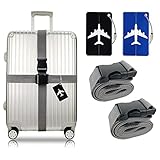 ✈Größe:Gepäckgurt: 190 * 5 CM/ 74,8 * 1,96 Zoll, Kofferanhänger: 7,5 * 4,5 CM/ 2,95 * 1,77 Zoll. Die Kofferband sind waschbar und wiederverwendbar. Der Cross Straps Suit für Gepäckstücke bis zu einer Größe von 22 bis 30.
