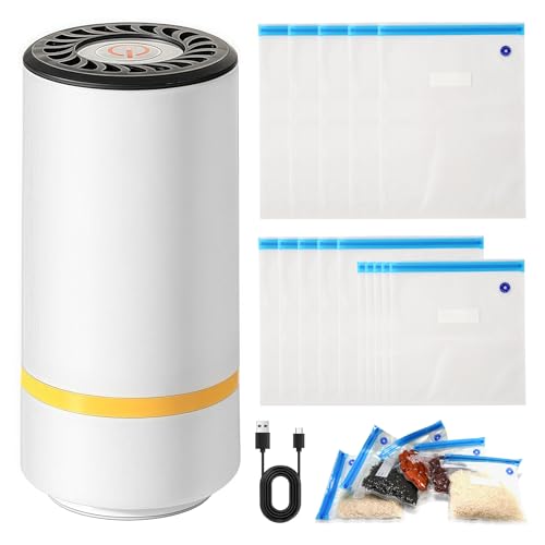 Machine Sous Vide Alimentaire, Portable avec 15 Sacs Réutilisables Mini Appareil Mise Sous Vide Alimentaire USB pour Stockage Cuisson Conservation Aliments Appareils de...