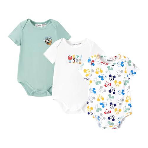 Disney Mickey and Friends 3 Packs Baby Boys Short Sleeve Bodysuit Button Dwon Jumpsuit for Infant Newborn
