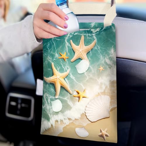 Image of IRADA Car Trash Bag Hanging No Snap Small Garbage Bag for Car Back Seat Cute Printed One-Handed Strap Trash Bags Car Accessories-Starfish Car Trash Bags