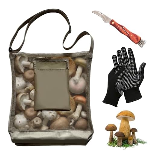 Borsa Funghi Rete con Coltello Funghi con Spazzola, Borsa Raccoglitore di Funghi Pieghevole, Borsa a Rete Traspirante per Raccolta di Frutta, Bushcraft All'aperto