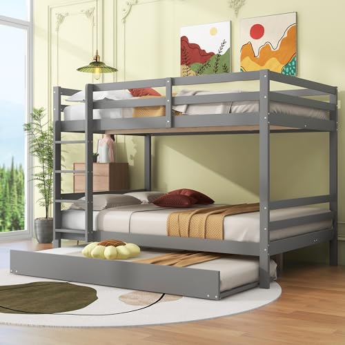 ZKLOEP Literas de 140 x 200 cm, camas infantiles, literas con cama nido, barandilla alta, escalera estable, gris