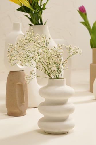 Image of PUREZENTO White Farmhouse Vase White and Beige Set of 9 Matte Finish Ceramic Designer Flower Vase for Home Decor Centre Table Room Side Corners