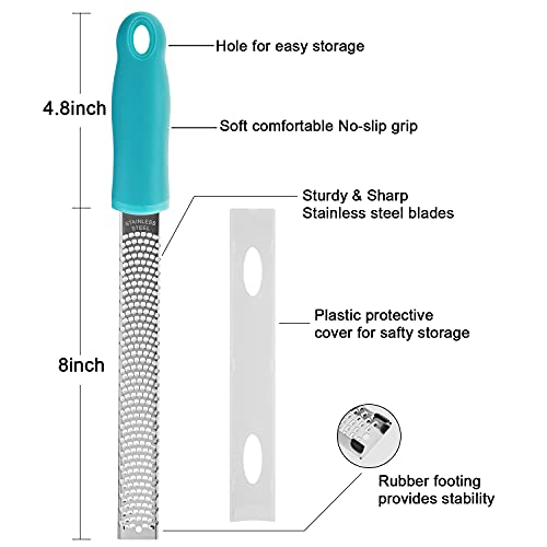 Lemon Zester, Stainless Steel Kitchen Cheese Grater, Plastic Cover Ergonomic Soft Blue Handle #TOP4