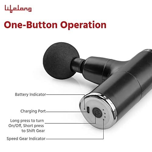 Image of Lifelong Wireless LLGM27 Powerful Gun Massager with 4 Heads|Deep Tissue Percussion Muscle Massager for Pain Relief & Recovery|Portable Handheld Electric Fascial Gun Massager (1 Year Warranty, Black)