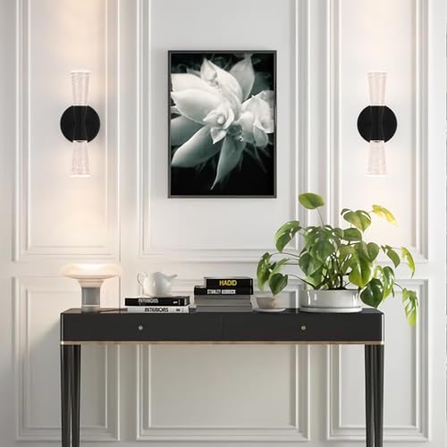 Image of JoollySun Black Wall Sconce Crystal: Dimmable 3-Color (3000K-6000K) LED Bathroom Lighting for Hallway Bedroom Decorative