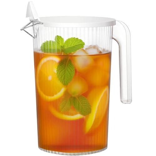 Lifewit Wasserkrug 1800ml, Plastik Wasserkaraffe mit Deckel, Transparente Karaffe, Kunststoff Krug mit Griff, Getränkekaraffe für Getränke Saft Tee Milch, Wasser Karaffe, Milchkanne, Kühlschrankkrug
