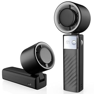 Ventilador turbo portátil de mano, mini ventilador plegable con tecnología Air Turbo, ajuste de velocidad 1-199, tiempo de funcionamiento de 20 horas, pantalla LED, funciona con batería para
