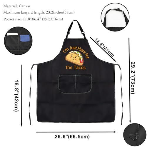 VAMSII Taco Apron Taco Lover Gifts Taco Theme Adjustable Apron With Pockets I’m Just Here for The Taco Themed Gift (black)