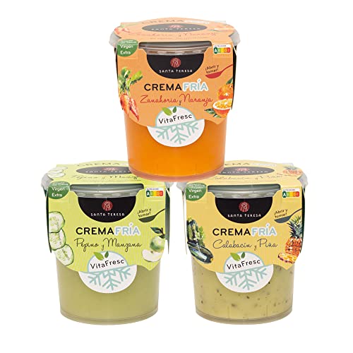 Santa Teresa - Pack de 3 Cremas Frías: Calabacín y Piña + Zanahoria y Naranja + Pepino y Manzana. 1.200ml