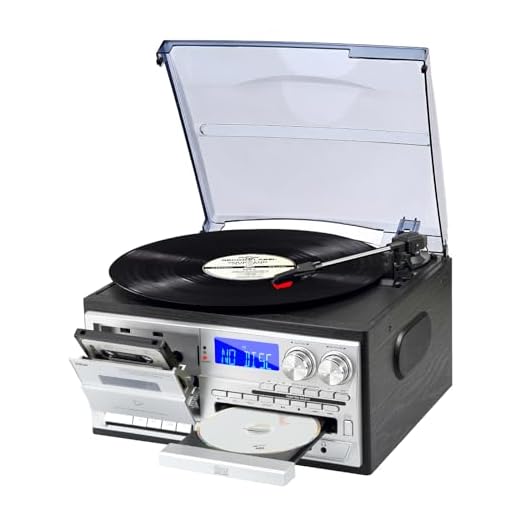 JORLAI 9 en 1 Tocadiscos 3 Velocidades con Mando a Distancia, Vinilo Bluetooth Fonógrafo con Altavoces Integrados CD/Cassette Am/FM Radio USB/SD/MMC 3.5mm Aux-in/RCA-out, Negro