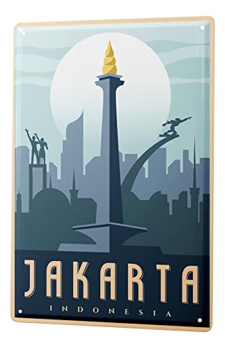 Blechschild Retro - Vintage Metall-Poster für Reise Fans - Jakarta Indonesien Motiv - 20 x 30 cm Cover