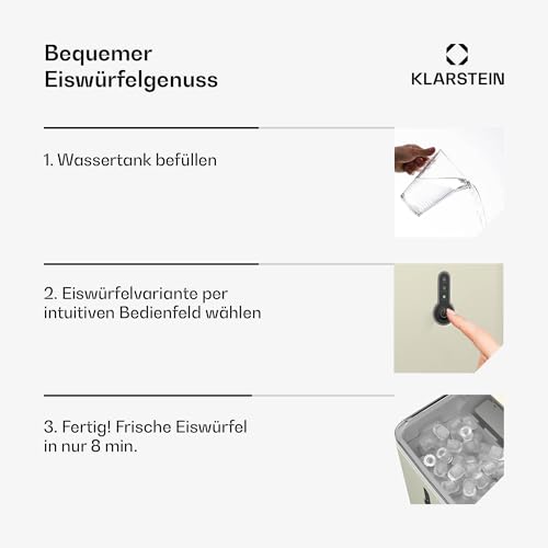 Klarstein Eiswürfelmaschine Klein - 12 kg/24 h, 8 Min Zyklus, 1,5 L Wassertank, LED-Anzeigen, Tragbar, Transparenter Deckel, Inkl. Schaufel - Eiswürfelbereiter für Partys