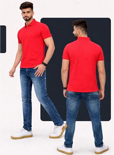 Image of 3BROS Men's Cotton Blend Half Sleeve Regular fit Comfortable Polo Neck T-Shirt (Pack of 1)