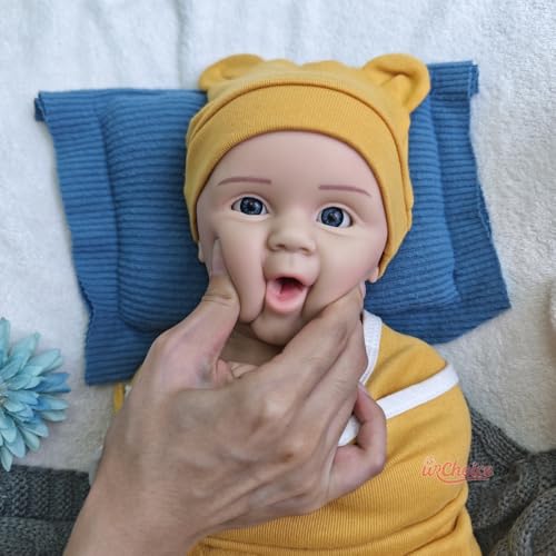 50 cm lebensechte Reborn-Babypuppe Mädchen aus Silikon mit offenem Mund – realistische Neugeborenenpuppe mit offenen Augen – Bild 4