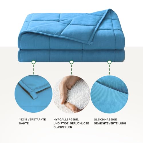 Dailydream Gewichtsdecke 155x200cm, 11 kg, Baumwolle, Blau – Ansicht 7