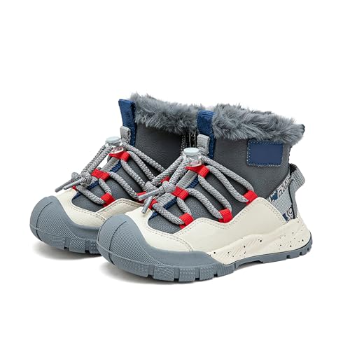 Kids Winter High-Top Sneakers, Pink Plush-Lined, Non-Slip Rubber Sole, Easy Hook and Loop