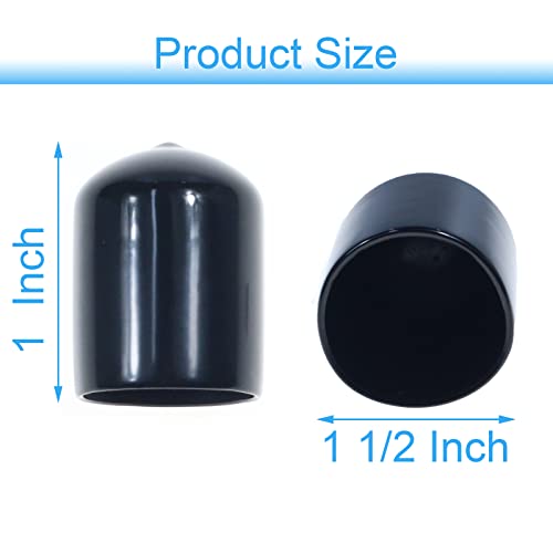 Image of Acocony 1 1 /2 Inch Rubber Cap (38.10 mm) Round Black Pack of 8 | 1.5 inch PVC Rubber End Caps Dustproof, Protective & Aesthetic Flexible Covers for Tubing, Pipes, Poles, Bolts & More