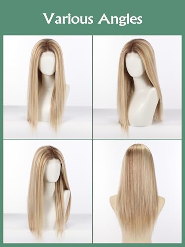 Image of 13 * 4 HD Glueless Human Hair Ombre Mixed Blonde Lace Front Wigs for White Women Straight Wig Pre Plucked 180% Density Transparent (24inch)