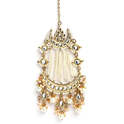 Image of Karatcart Gold Plated Pearl Beads Studded Floral Design Kundan Passa for Women