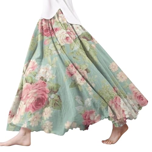 Falda larga escalonada para mujer, elegantes faldas de tul para mujer, a la moda y de lino, en forma de abanico, dobladillo grande, falda larga impresa, falda larga de satén con abertura en A para