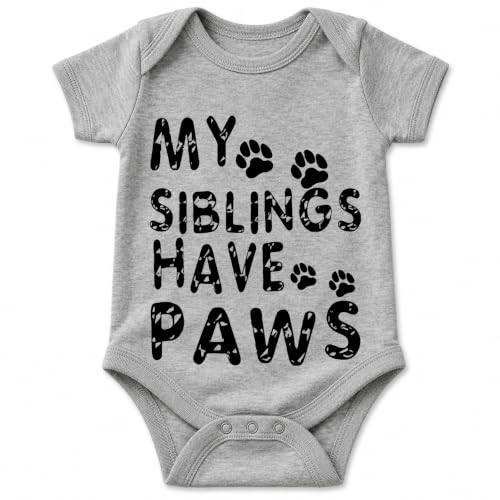 Image of AW Fashions My Siblings Have Paws - Pet Family Baby Bodysuit | Pet-family baby bodysuit for dog and cat families, fur-sibling photos, showers and homecomings