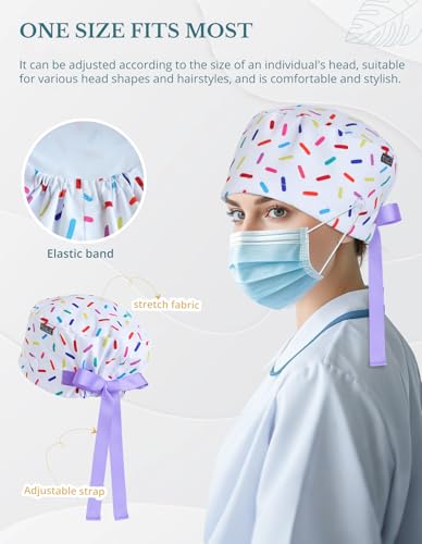 Gorro de quirófano colorido para mujer con botones ajustables miniatura 4