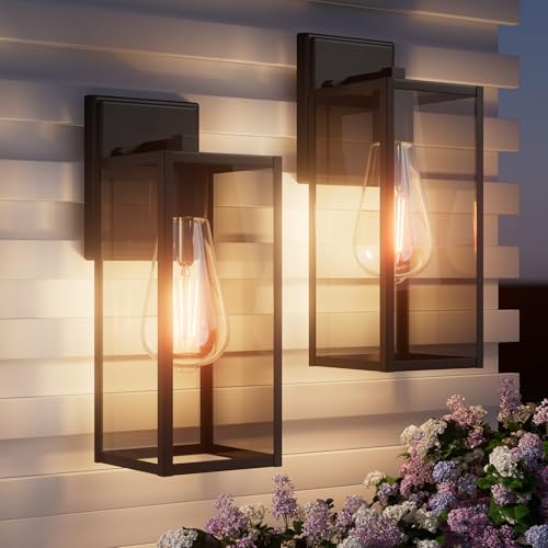 FNYUSLET 15'' Black Outdoor Front Porch Lights for Outside, Large Exterior Lighting Fixtures Wall Mount for House, Wall Sconce Lamp, Waterproof Lantern Coach Lights for Garage, Entryway,Yard