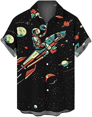 Men's Retro Button Down Shirts 50s Rockabilly Style Full Printed Summer Tops Hawaiian Beach Funky Shirts (Black,3X-Large)