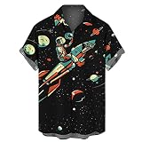 Men's Retro Button Down Shirts 50s Rockabilly Style Full Printed Summer Tops Hawaiian Beach Funky Sh