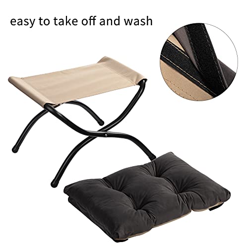 Foto von HollyHOME Fußhocker Klappbar Fußablage Fußstütze Faltbar Sitzhocker mit Metallbeinen Fusshocker mit Abnehmbar Gepolsterte Sitzfläche Samt, Dunkelgrau