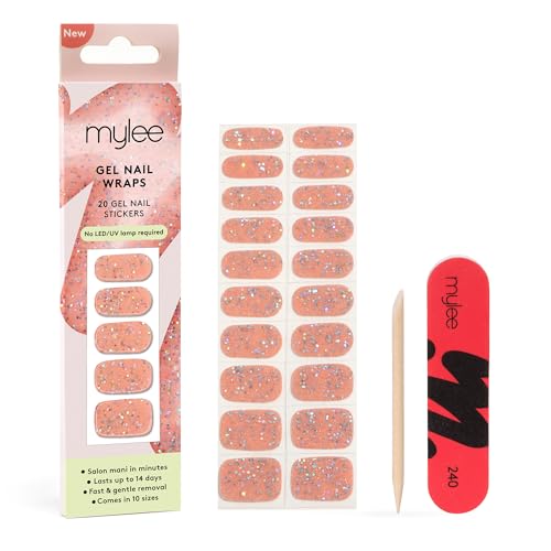 Mylee Gel Nail Wraps [Candy Floss] 20 Pre-Cured Gel Stickers for Instant Mani No Lamp Needed Chip-Resistant Glossy Finish Lasts Up to 14 Days Easy to Apply Vegan & Cruelty-Free