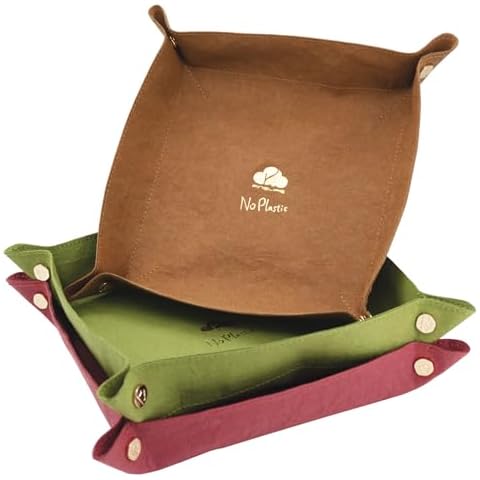 PINELIFE Valet Tray Gifts for Men Women Set of 3 Washable Kraft Paper Portable Travel Storage organizer Tray Jewelry Key Phone Watch Catchall Box Cover