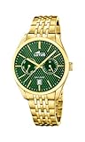 LOTUS Reloj Hombre Analógico de Acero Inoxidable 316L Dorado- Multifunción - Calendario - Clásico y Elegante - Cristal Mineral de Alta Resistencia 5 ATM - Movimiento de Cuarzo 19074/3