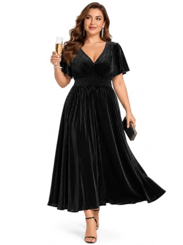 formal velvet dress plus size Ever-Pretty Women's V Neck Short Sleeves A Line Plus Cocktail Wedding Guest Dresses for Curvy Women Black US14 : Clothing, Shoes & Jewelry formal curvy plus size velvet dress