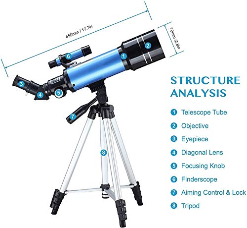 Telescopio Refractor 70mm con Trípode Ajustable para Astronomía miniatura 7