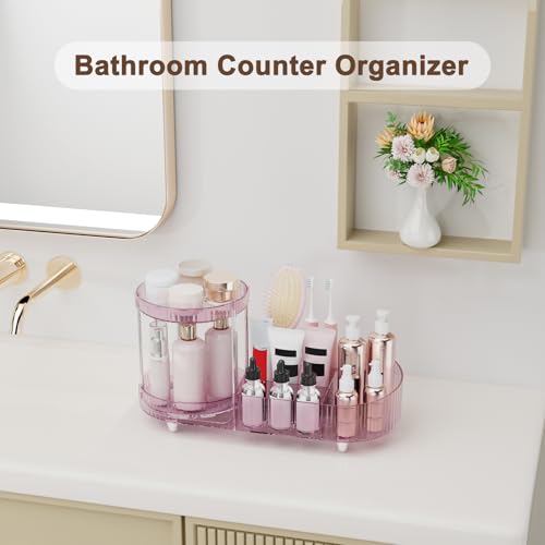 Image of 360 Rotating Vanity Makeup Organizer, 2 Small Trays & 5 Compartments for Cosmetics, Skincare, Perfume, Lipstick & Make up Brushes Holder, Dresser Countertop Organizers and Storage for Bathroom, Desk