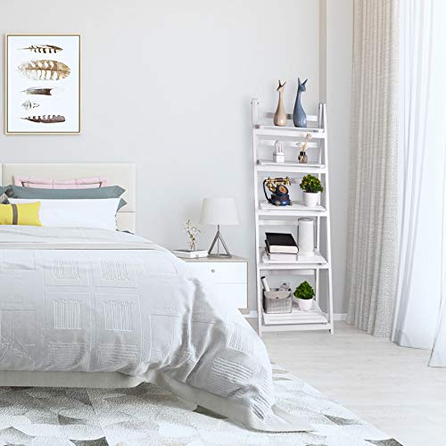 FutureCharger Ladder Shelf, 5-Tier Foldable Wood Bookshelf, Industrial Bookshelf, Ladder Bookcase Free Standing Organizer Storage Shelves Flower Plant Stand Rack for Living Room Bedroom Balcony Office - Thumbnail 6