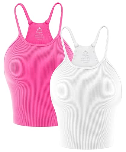 Image of Sunzel Ribbed Crop Tank Top for Women Seamless Racerback Camisole | Buttery Soft Nylon Spandex, Opaque No See Through, Stays in Place, Unpadded, Slim Fit, No Shrink, Yoga Workout Gym Casual