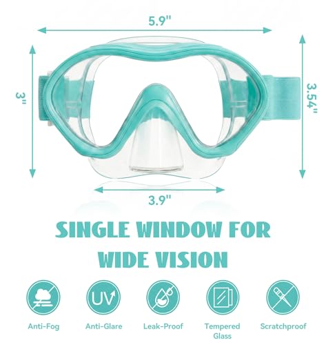 Aegend Gafas de Natación para Niños con Esnórquel, Máscara de Buceo con Cubierta de Nariz, Correa de Tela Tejida, Antivaho y Sin Filtraciones miniatura 5