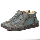  Dacomfy Botines casuales cuero sin cordones hombres Botas de seguridad de plataforma cómodas goma con cremallera Zapatos de costura a mano para senderismo Trabajo Caminar Motocicleta Zapatos de moda