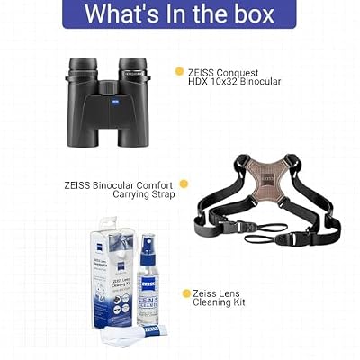 Zeiss Conquest HDX 10x32 Binocular with 90 Percent Light Transmission and Rugged Design (Black) Bundle with Binocular Comfort Carrying Strap and Lens Cleaning Kit (3 Items)