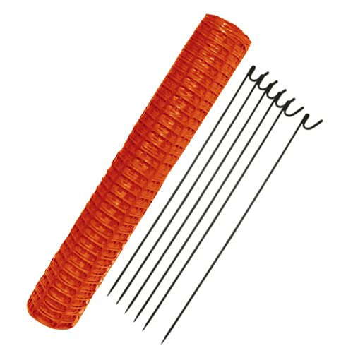 Suregreen Barrier Mesh + 5 Steel Pins | 1m x 15m | Orange | 80g/m² | 1.2kg | Extra Light Duty, High Density, Reusable, Recycled Plastic, Temporary Barrier Fencing