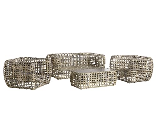 Dehner Lounge-Tisch Washington, in Rattanoptik, 108 x 39 x 58 cm, Aluminium/Polyester/Kunststoffgeflecht, Hellbraun/braun