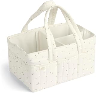 Nappy Caddy - Seedling | Textured Waffle Fabric Design, Multi-Compartment Interior, Durable Carry Handle, Portable Nursery Organizer